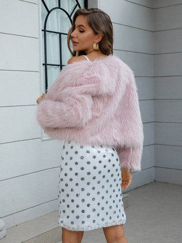 Cropped Plush Faux Fur Jacket