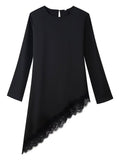 Asymmetric Lace Trim Long Sleeve Dress