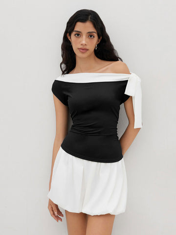 Off Shoulder Tie-Detail Chic T-shirt