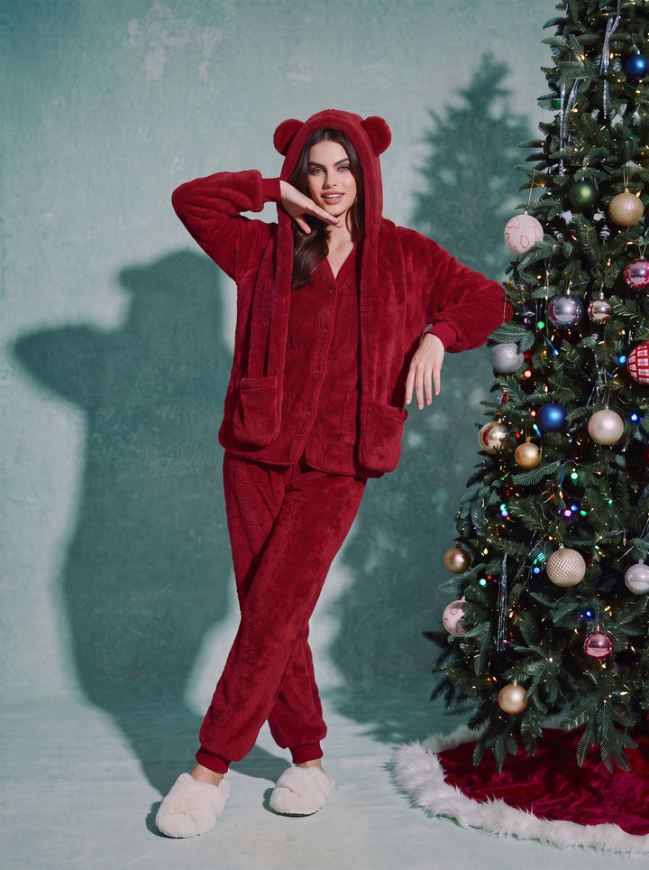 Cozy Fuzzy Bear Hooded Lounge Set