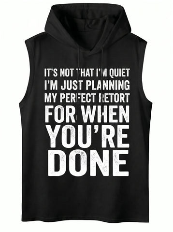 Graphic Hooded Sleeveless Gym Tank Top