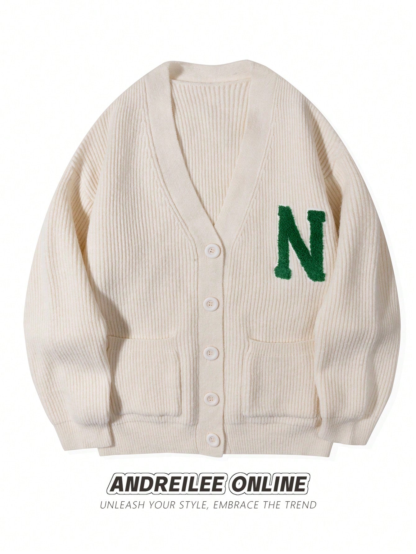 Oversized Letter Patch Ribbed Cardigan