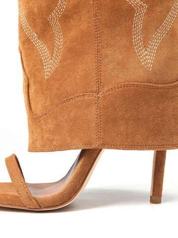 Embroidered Suede Stiletto Western Boots