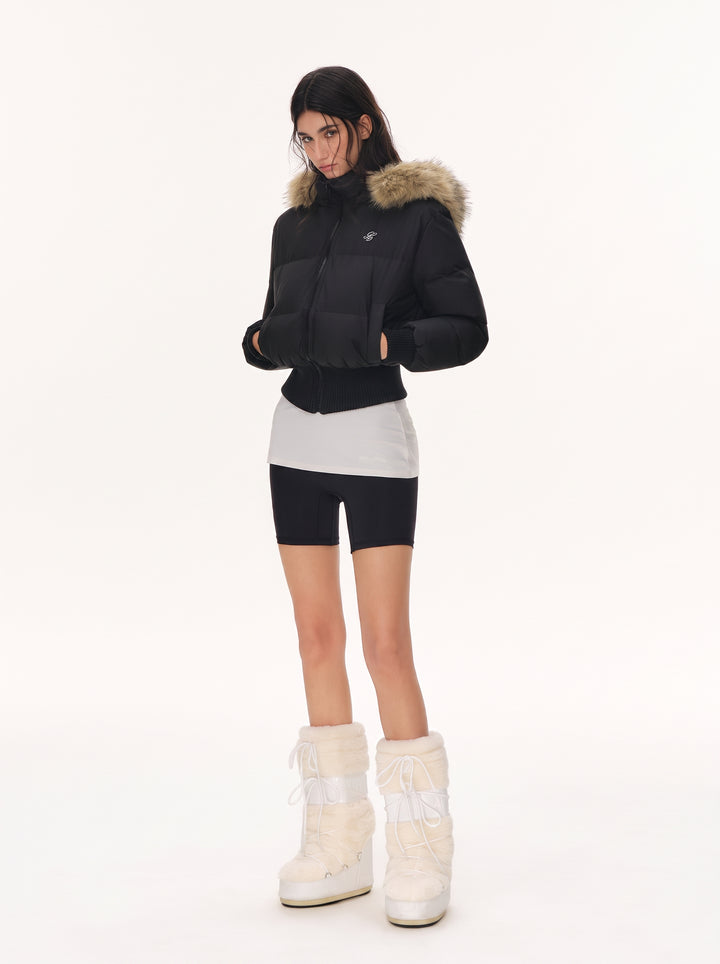 Faux Fur Hooded Cropped Puffer