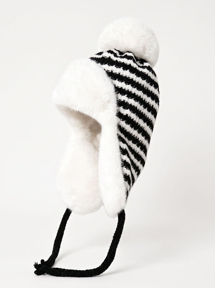 Cozy Faux Fur Lined Striped Hat