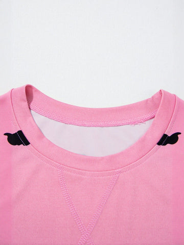 Casual Striped Crewneck Pink T-Shirt
