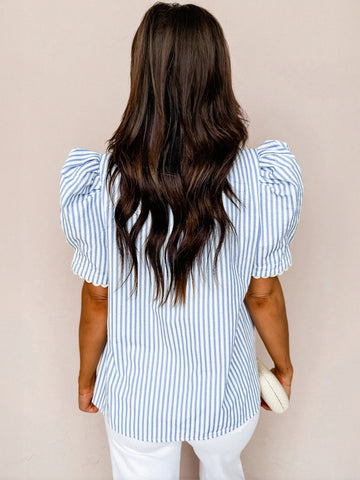 Puff Sleeve Leopard Collar Blouse