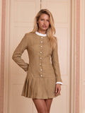 Buttoned Tweed Pleated Mini Dress
