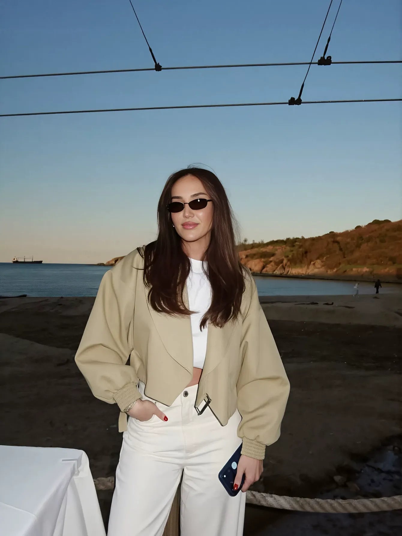 Oversized Collar Belted Cropped Jacket