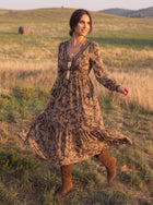 Boho Floral V Neck Midi Dress