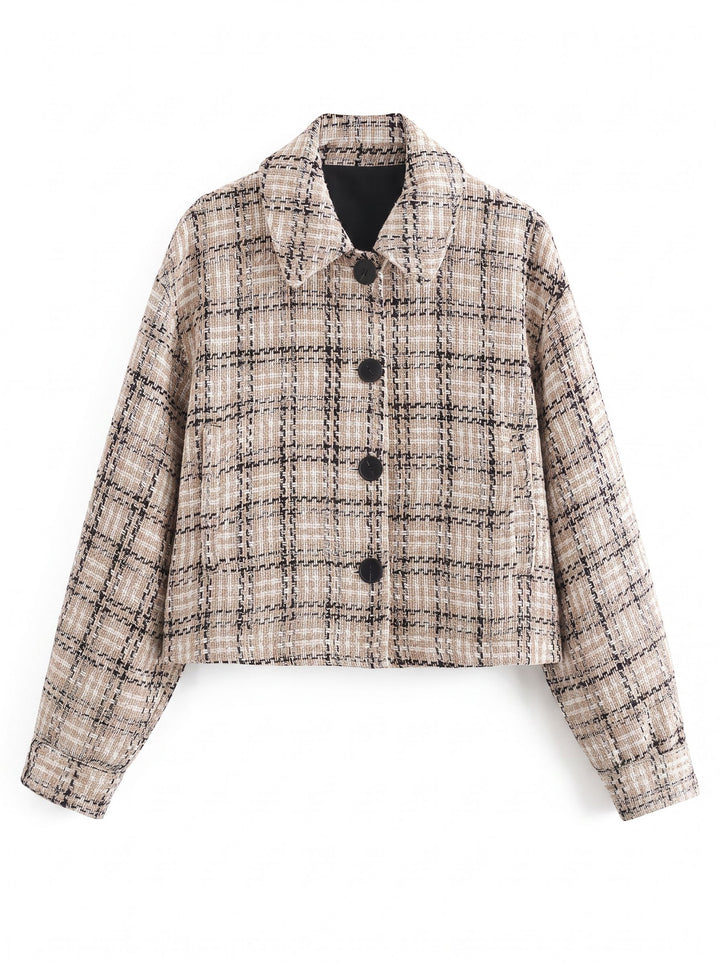 Classic Plaid Cropped Tweed Jacket