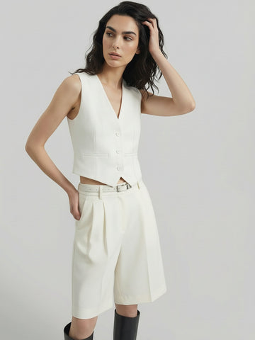 SAÏA V Neck Button Formal Vest-White