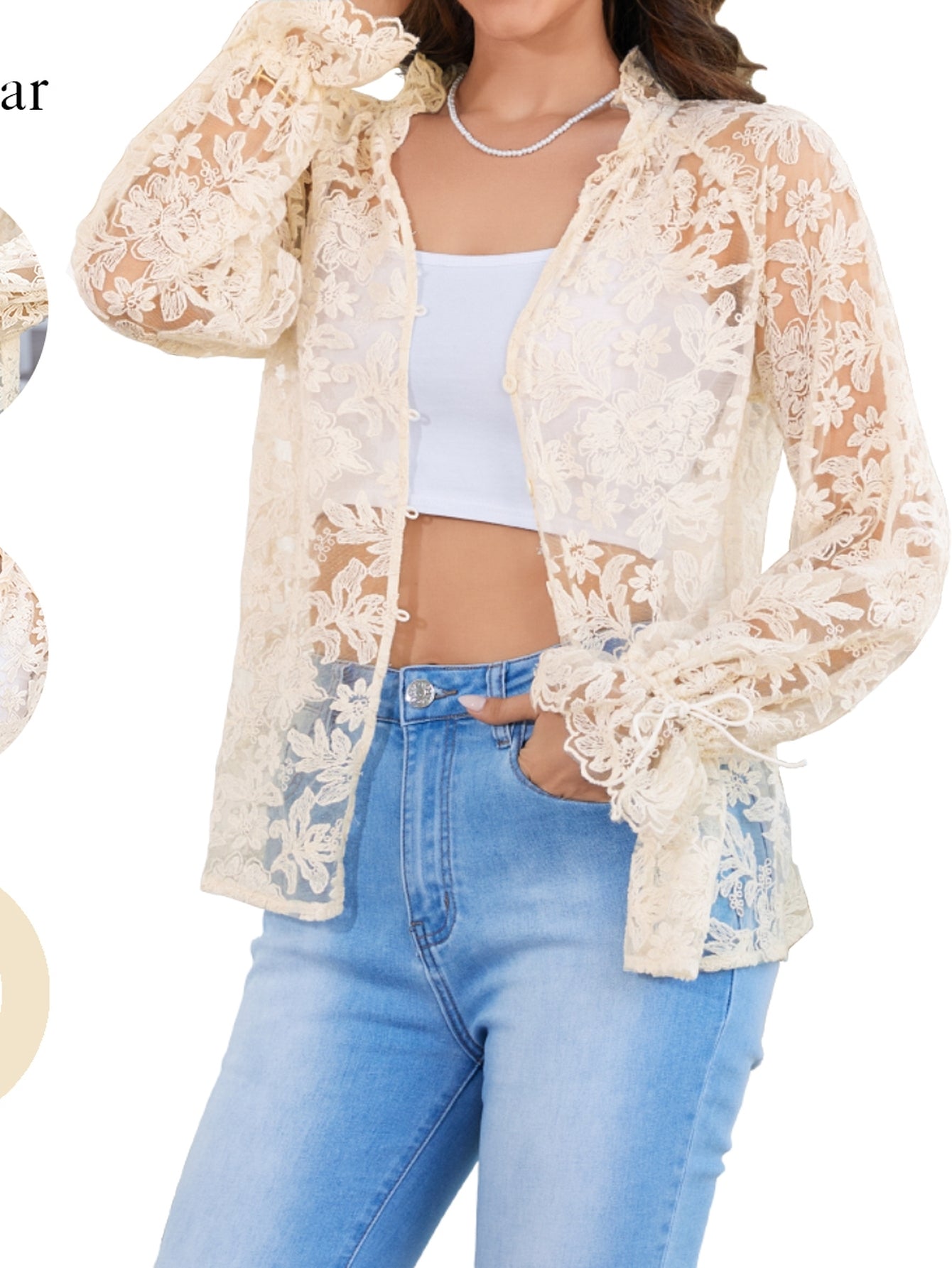 Sheer Floral Lace Button Up Shirt
