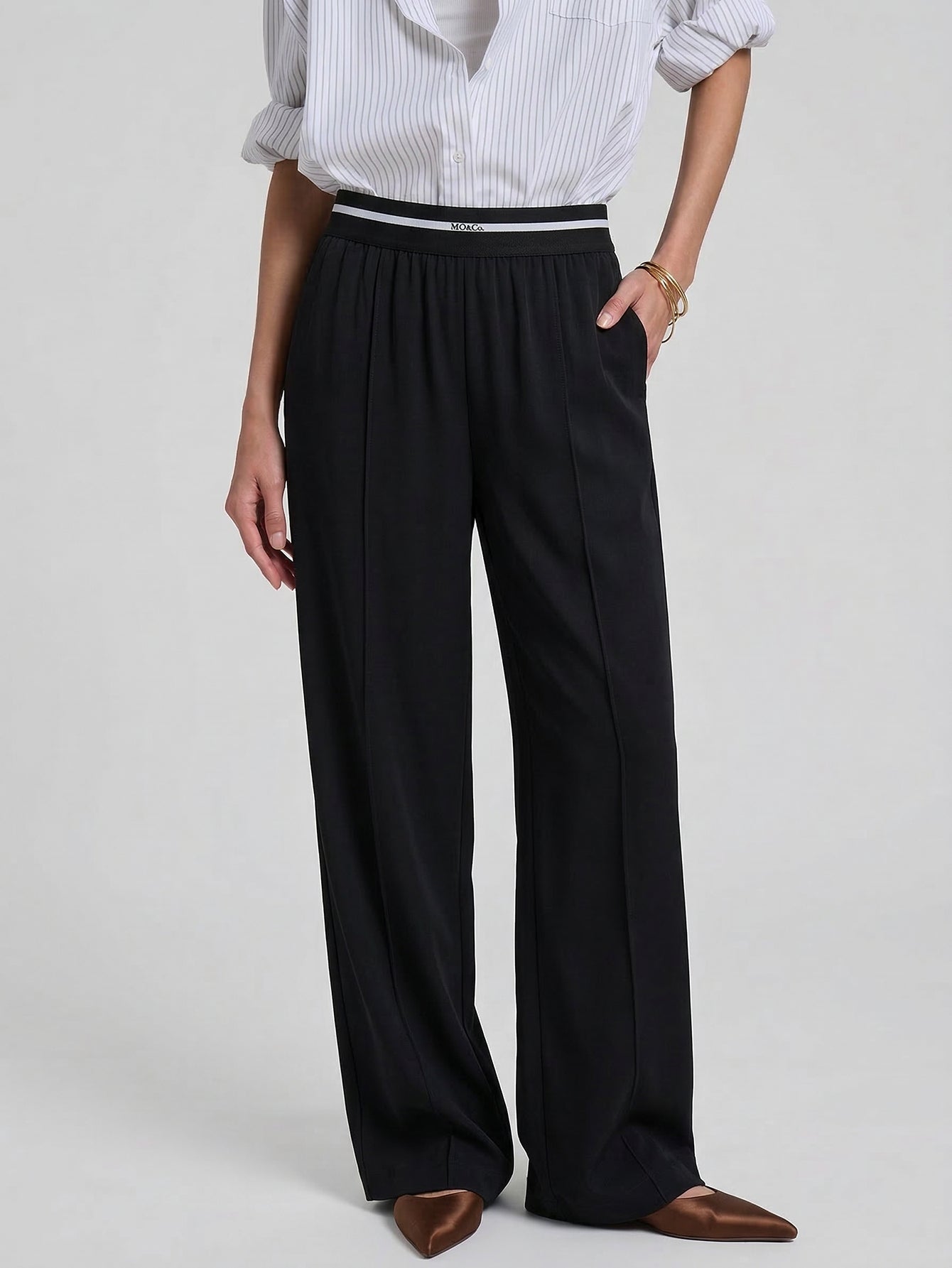 Straight Contrast Waist Pants