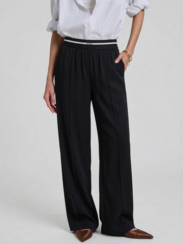 Straight Contrast Waist Pants