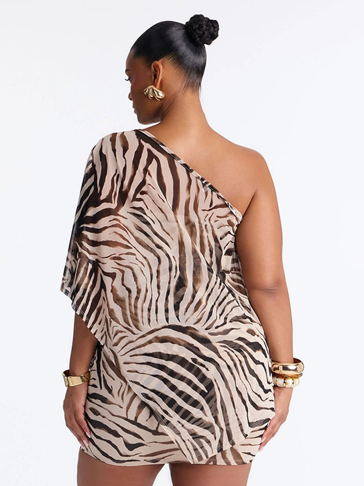 Zebra Print One Shoulder Skirt Set