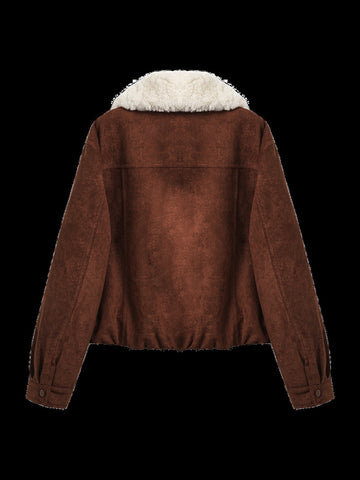 Faux Suede Shearling Collar Jacket