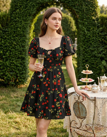 AYLA Floral Print Puff Sleeve Tiered Mini Dress