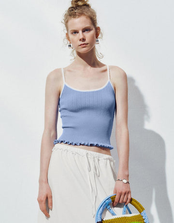 Urban Revivo Knitted Cami Tops-Gray Blue