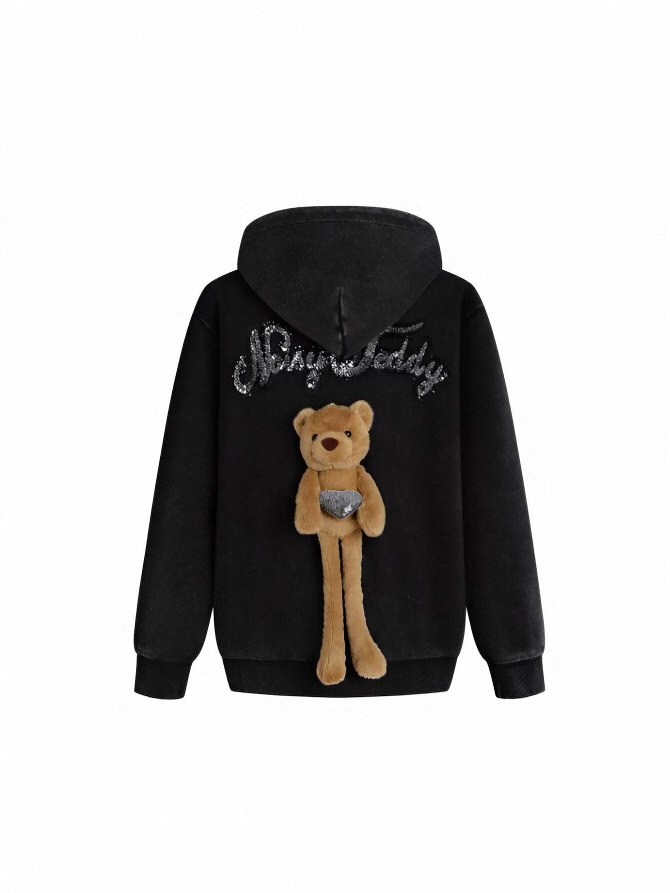 Sequin Embellished Teddy Bear Hooded Jacket