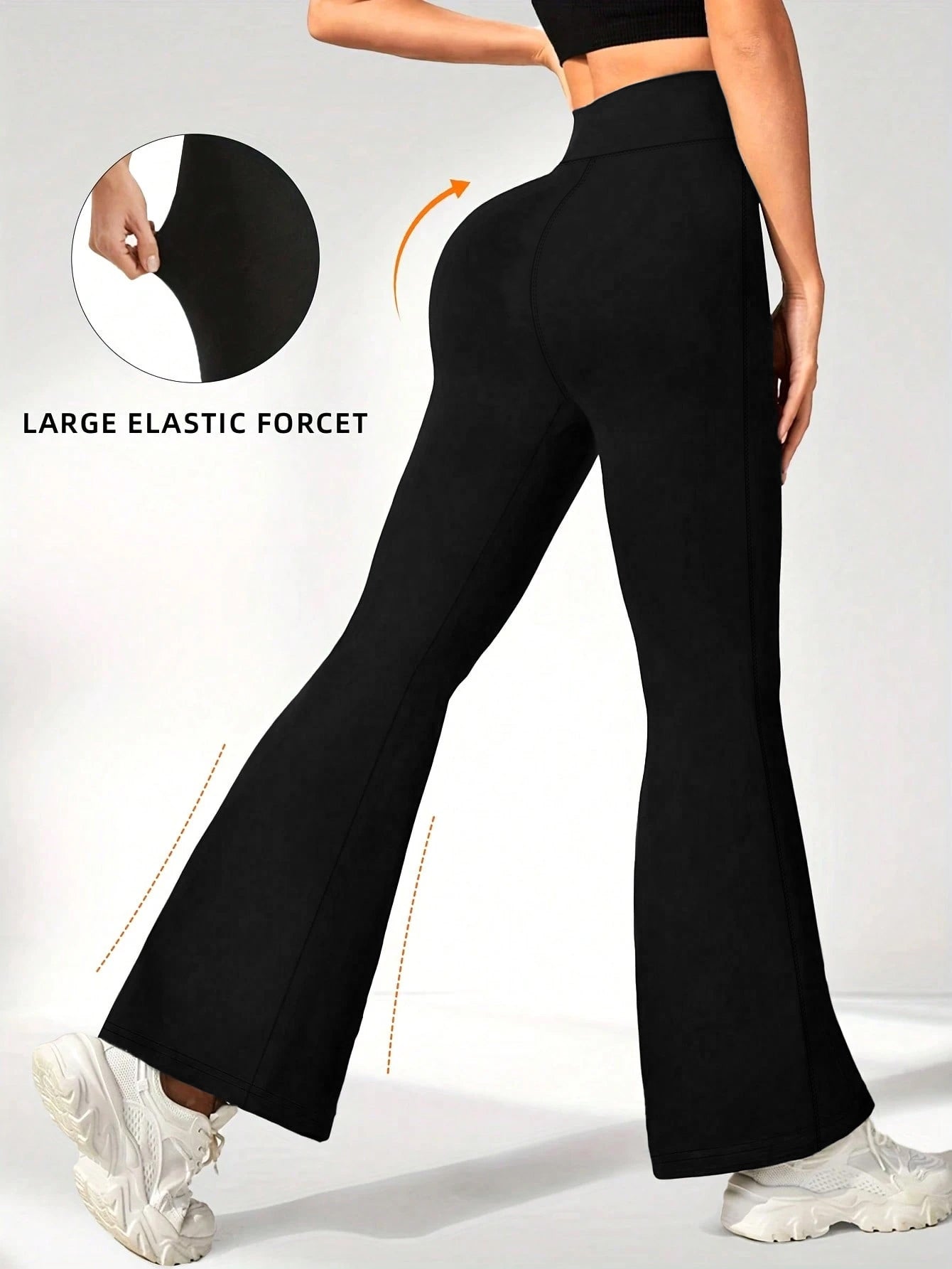 High-Waisted Compression-Fit Flared-Leg Toned Pants-Black