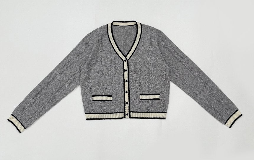 Contrast Trim Cable Knit Cardigan