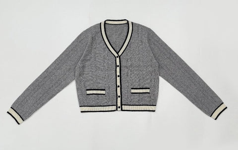 Contrast Trim Cable Knit Cardigan