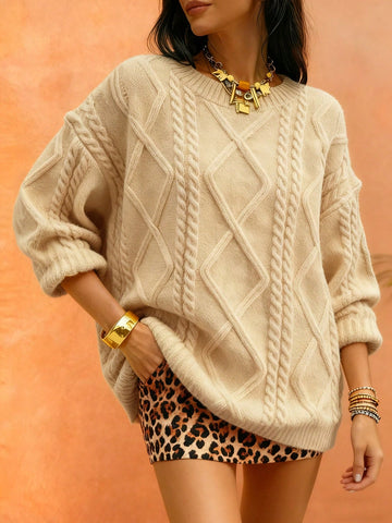 Oversized Cable Knit Crewneck Sweater