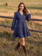 Casual V Neck Tiered Denim Dress