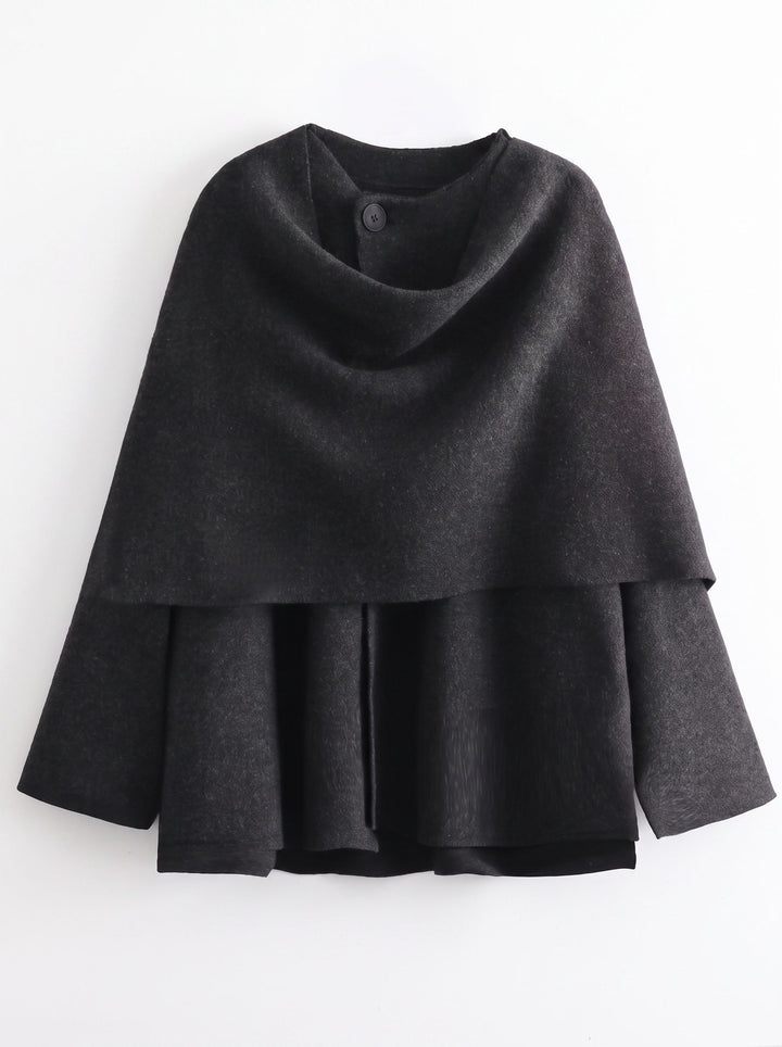 Cozy Layered Buttoned Wool Cape Coat