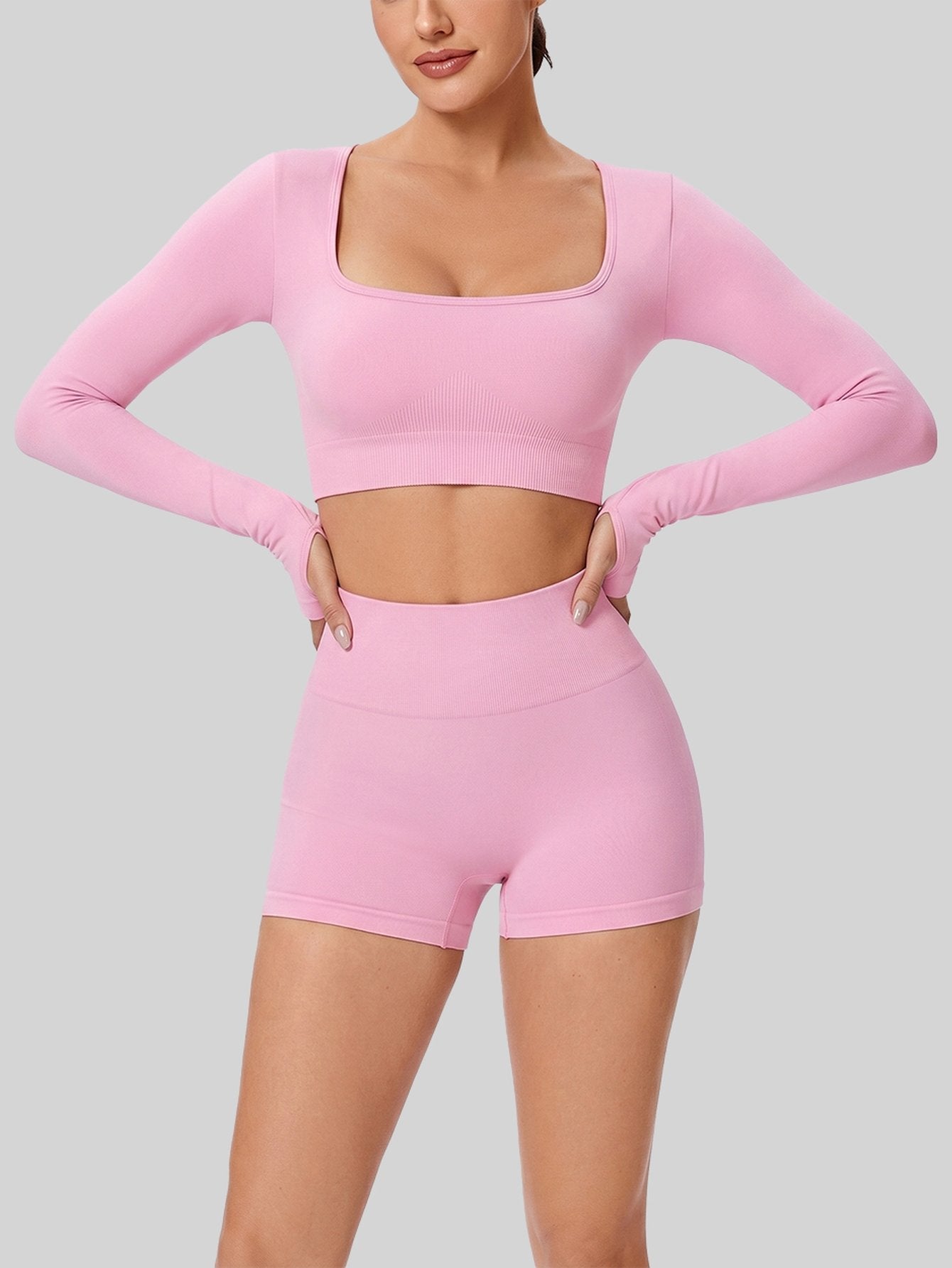 Seamless Square Neck Yoga Shorts Set