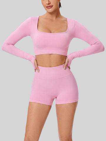 Seamless Square Neck Yoga Shorts Set
