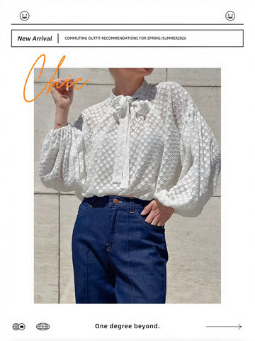 Sheer Polka Dot Tie Neck Blouse