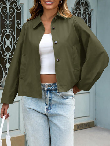 Oversized Batwing Sleeve Faux Leather Jacket