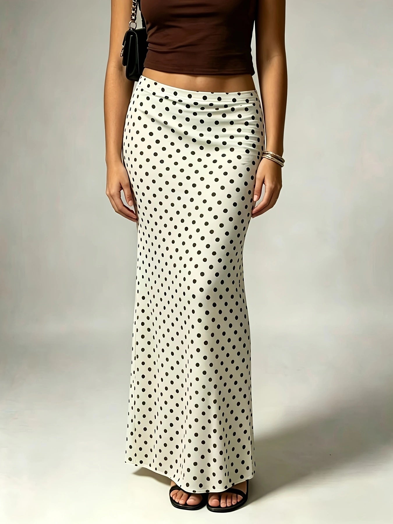 High Waisted Polka Dot Maxi Skirt