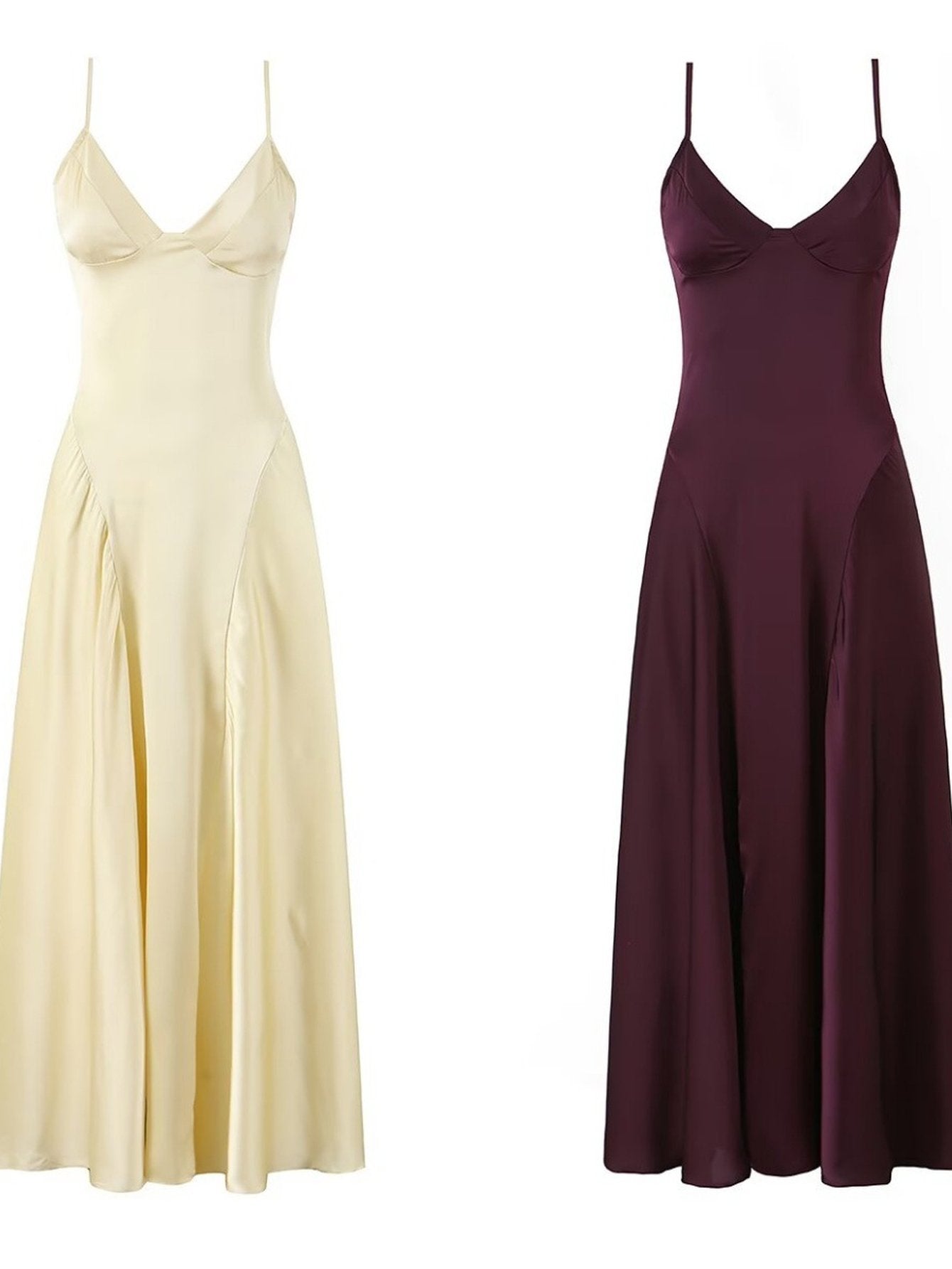 Elegant Satin V Neck Midi Dress