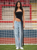 Asymmetric Fringe Strapless Tube Top