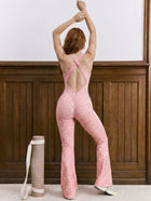 Leopard-Print Racerback Flared-Leg Workout Jumpsuit