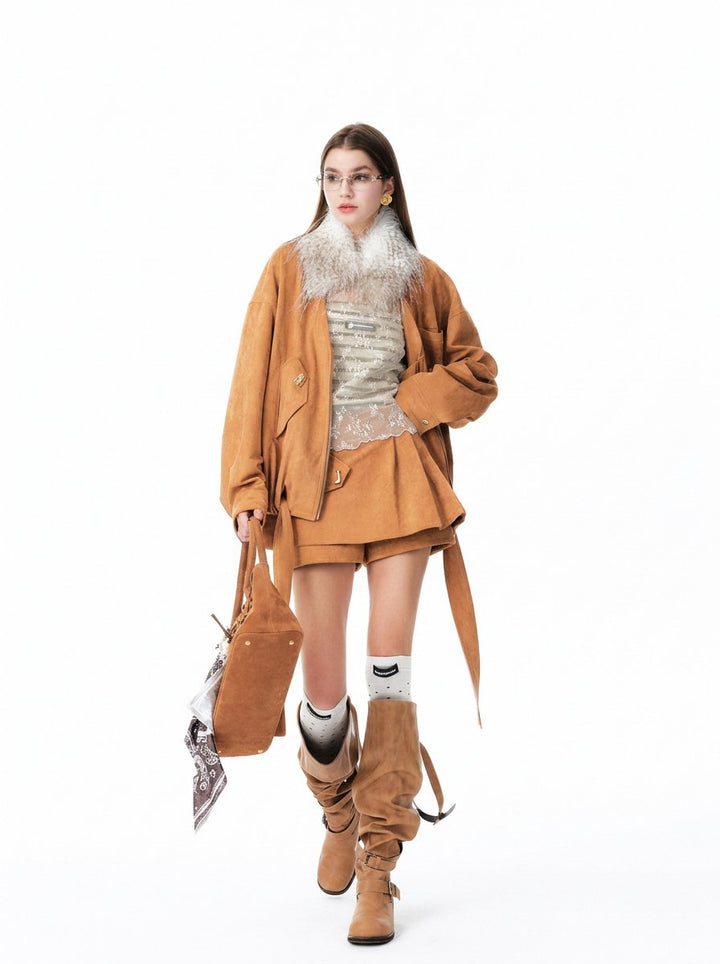 Faux Fur Trim Suede Jacket