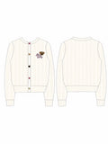 Cute Teddy Embroidered Cable Knit Cardigan