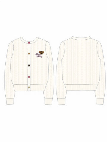 Cute Teddy Embroidered Cable Knit Cardigan