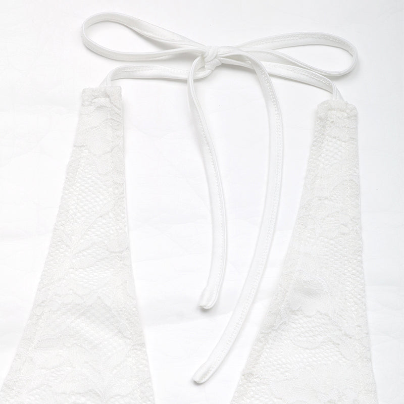 Lace Plunge Halter Mesh Panel Bodycon Party Bodysuit-White