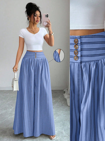 High Waisted Striped Wide Leg Pants