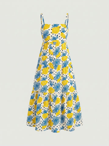 FLORA Floral Print Tiered Strap Midi Dress