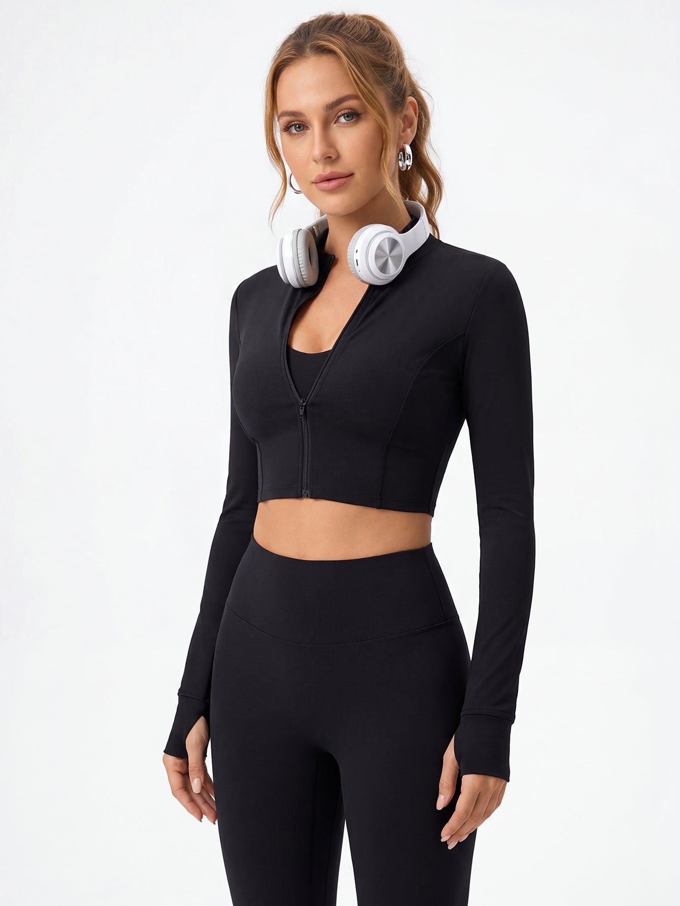 Zip-Front Cropped Sporty Jacket
