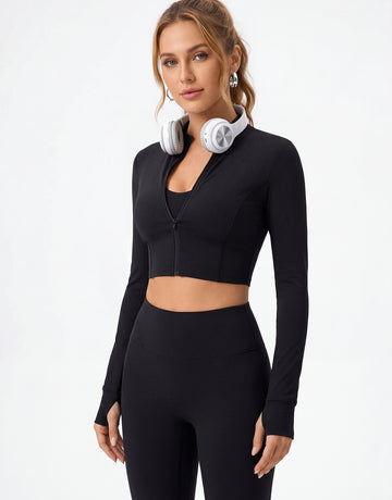 Zip-Front Cropped Sporty Jacket