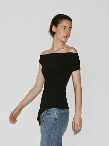 Urban Revivo Asymmetric V-Neck Ruched Shirts-Black