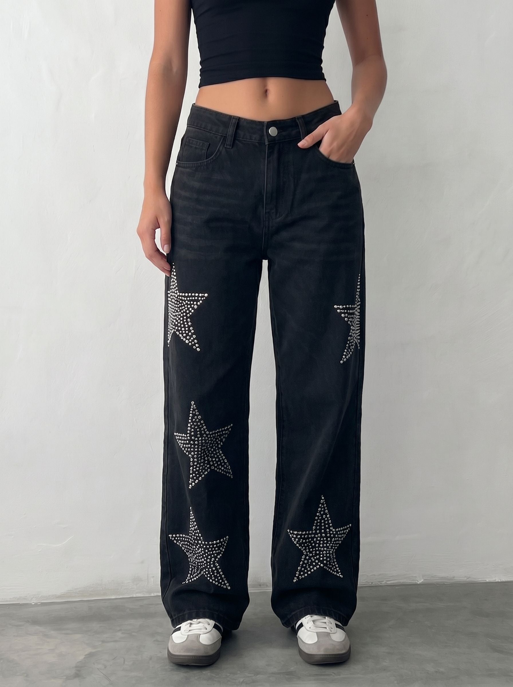 Rhinestone Star Wide Leg Jeans