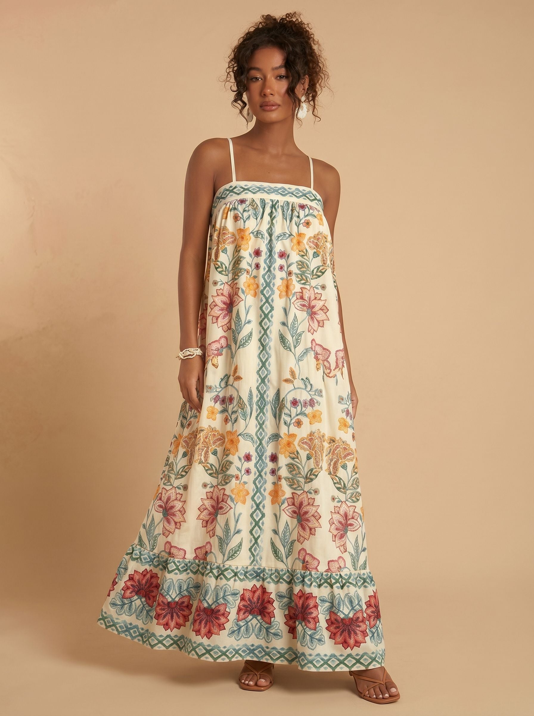 Boho Floral Embroidered Maxi Dress