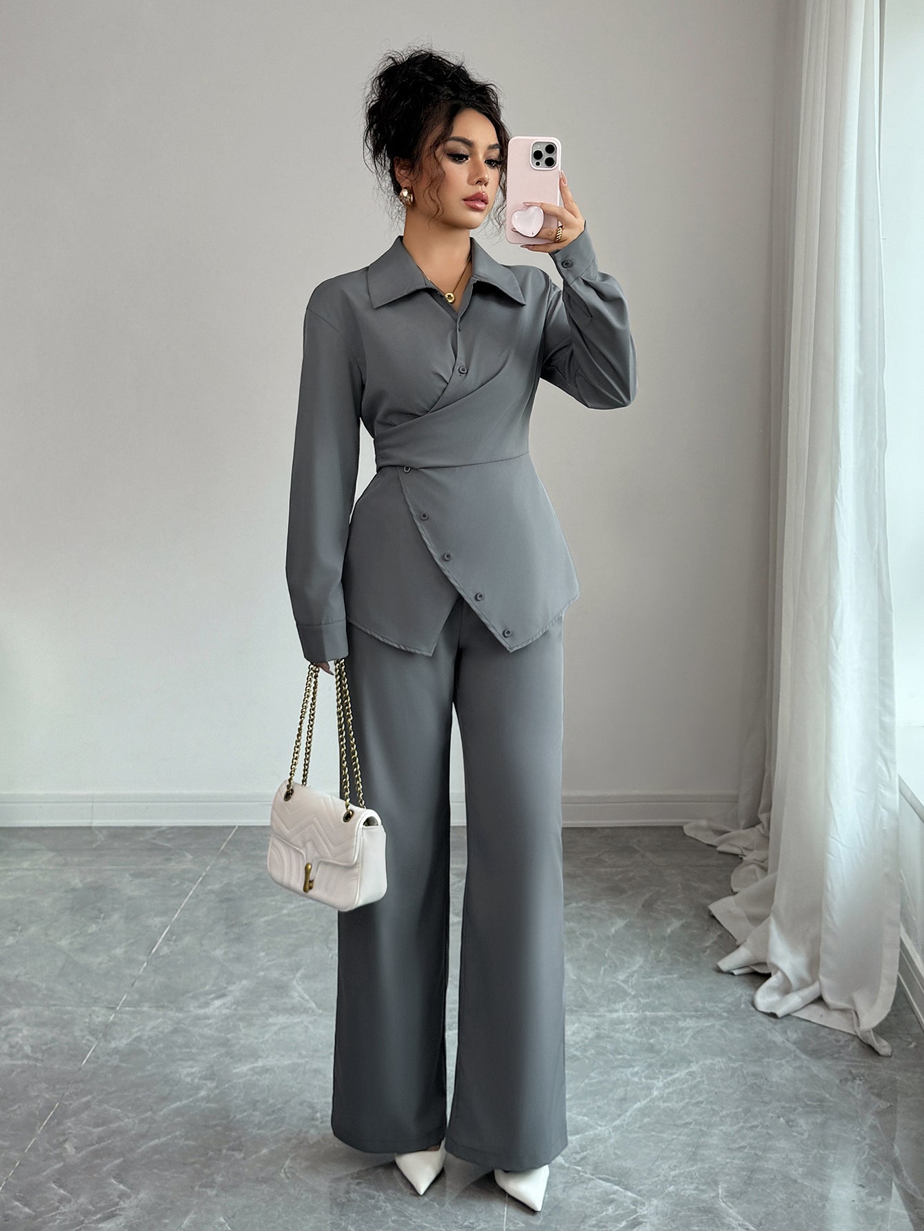 Elegant Wrap Buttoned Pant Set